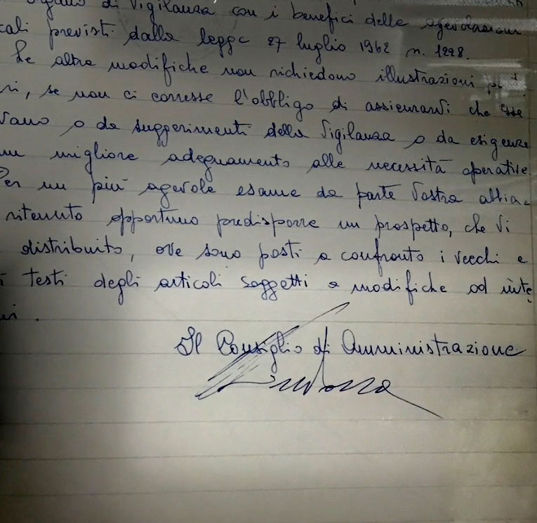Particolare lettera d’archivio a firma Michele Sindona