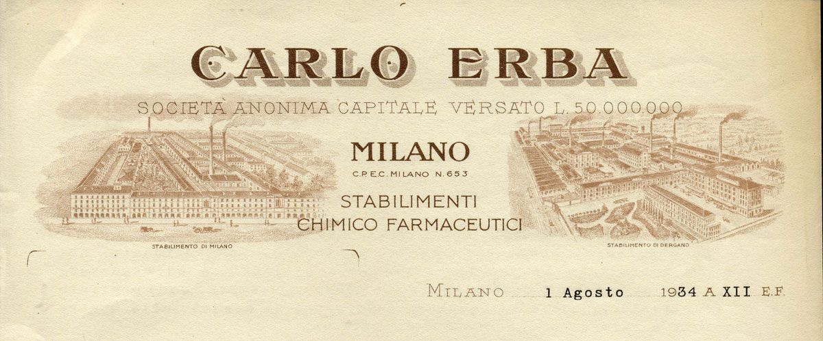 Particolare della carta intestata del 1934, Archivio storico Carlo Erba